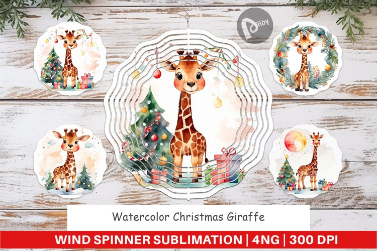 Wind Spinner Watercolor Christmas Giraffe