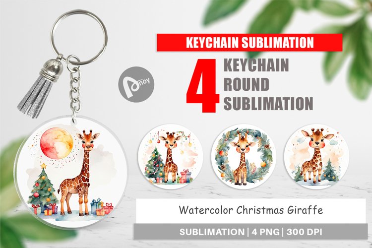 Keychain Watercolor Christmas Giraffe