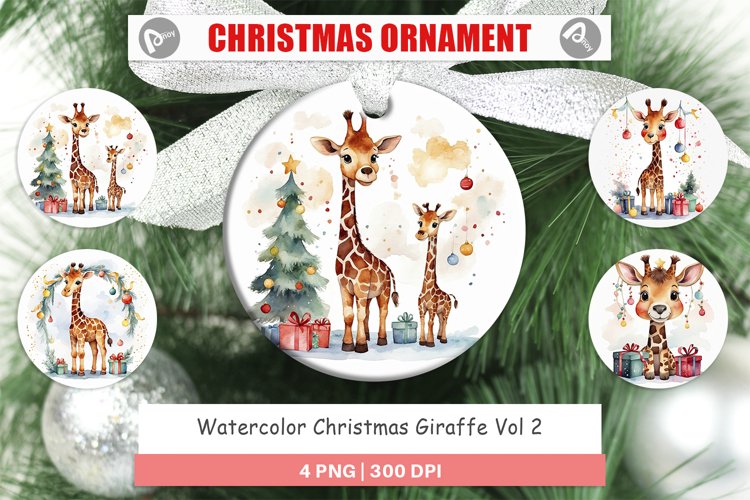 Christmas Ornaments Watercolor Christmas Giraffe