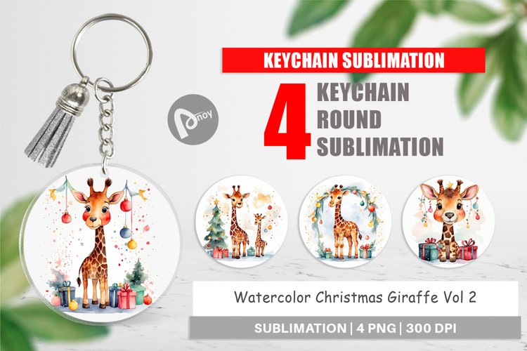 Keychain Watercolor Christmas Giraffe