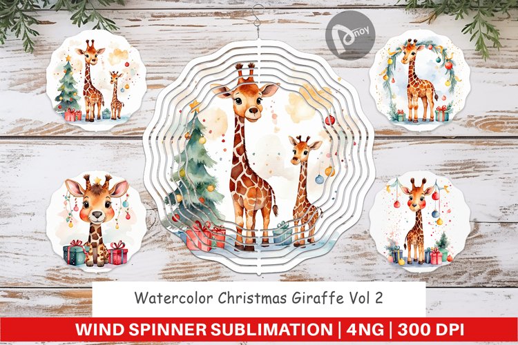 Wind Spinner Watercolor Christmas Giraffe