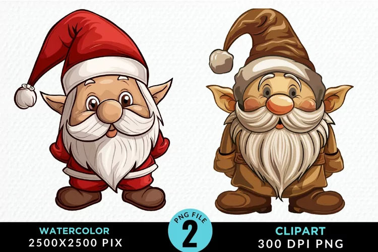 Watercolor Christmas Gnomes Clipart