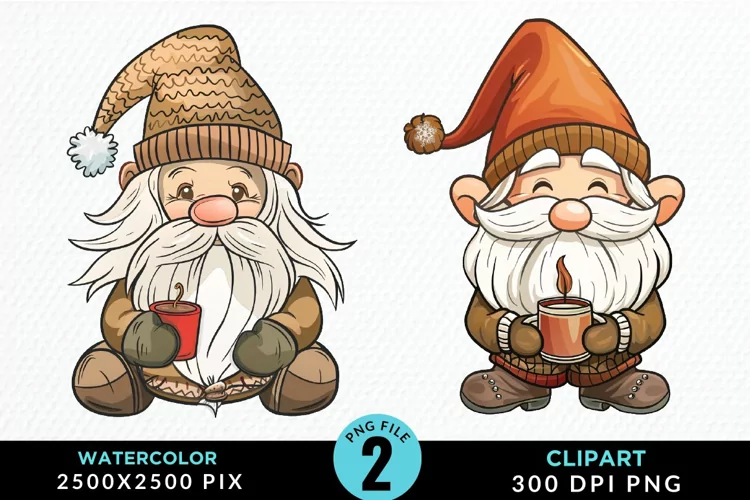Watercolor Christmas Gnomes Clipart