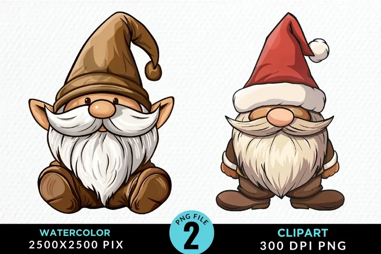 Watercolor Christmas Gnomes Clipart