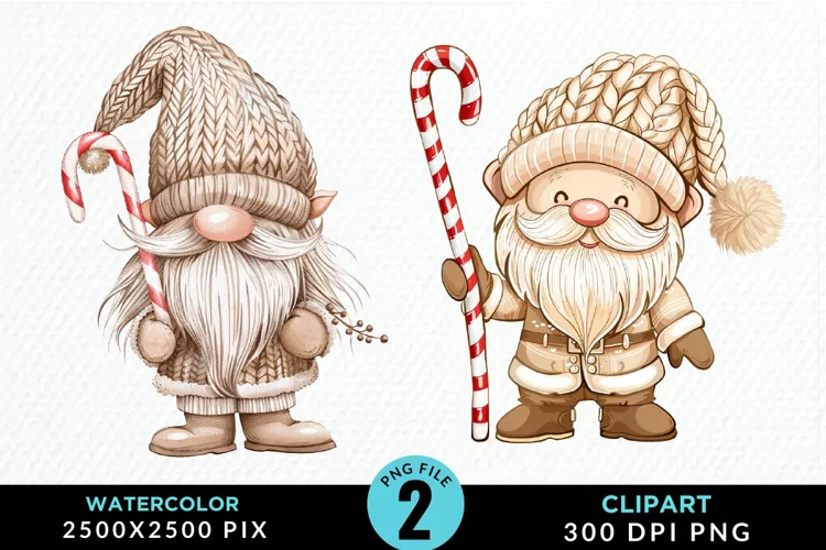 Watercolor Christmas Gnomes Clipart