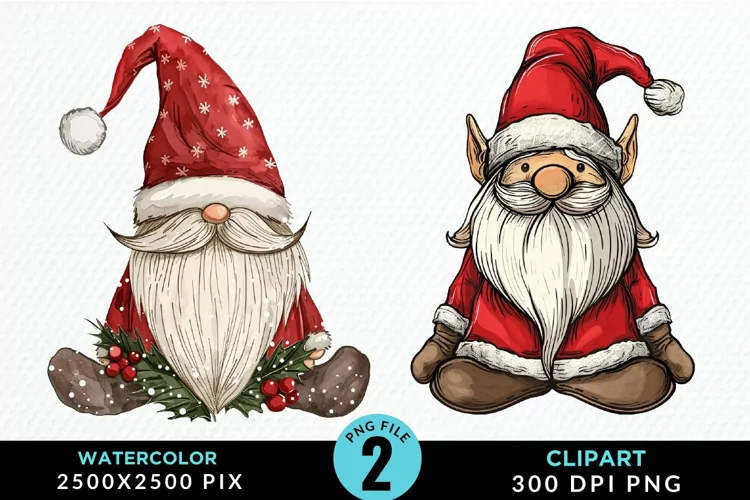 Watercolor Christmas Gnomes Clipart