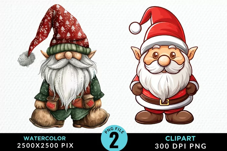 Watercolor Christmas Gnomes Clipart