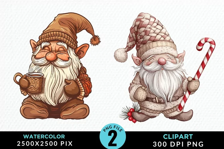 Watercolor Christmas Gnomes Clipart