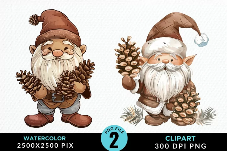 Watercolor Christmas Gnomes Clipart