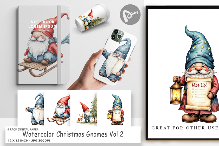 Digital Paper Christmas Gnomes