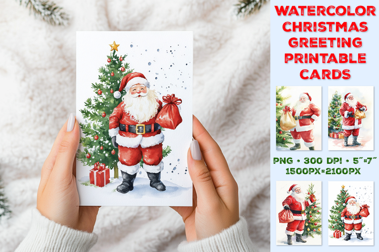 Cheerful Santa Claus Watercolor Christmas Greeting Card