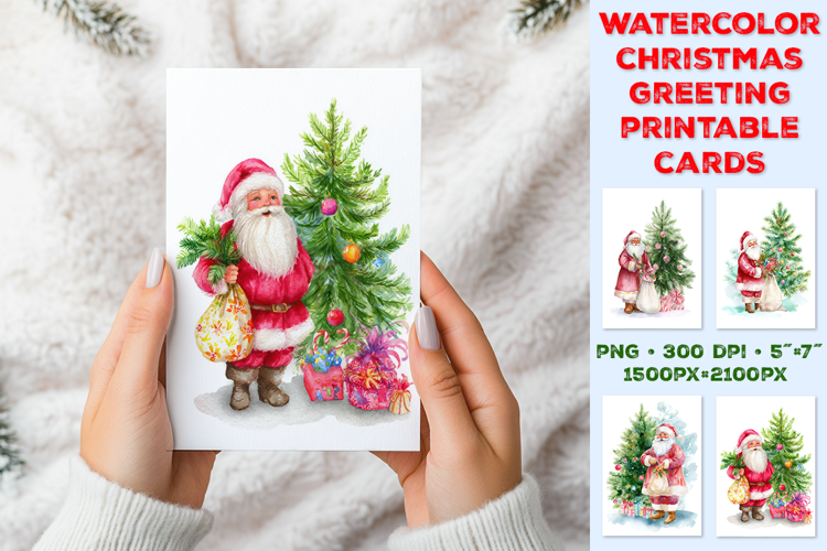 Cheerful Santa Claus Watercolor Christmas Greeting Card