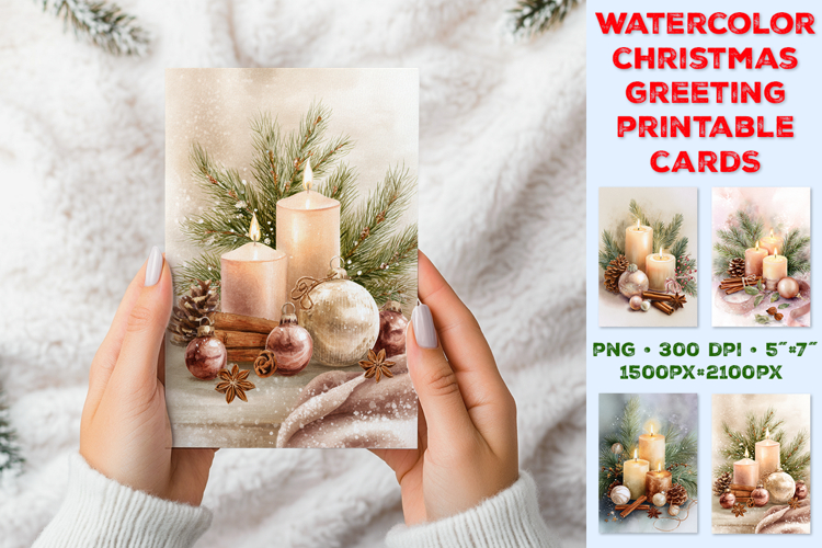 Cozy Watercolor Christmas Still Life Greeting Card Printable