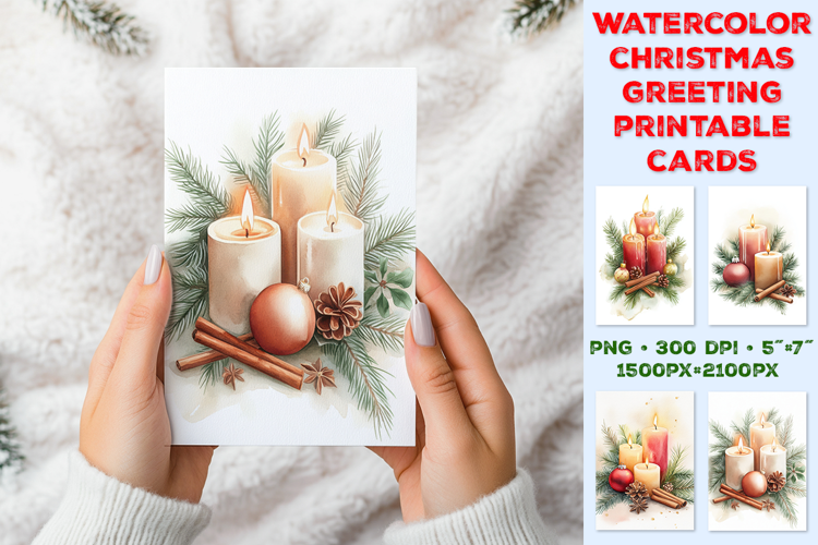 Cozy Watercolor Christmas Still Life Greeting Card Printable