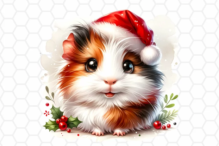 Watercolor Christmas Guineapig Clipart, Sublimation PNG