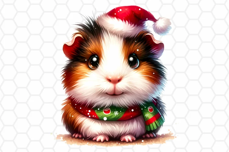 Watercolor Christmas Guineapig Clipart, Sublimation PNG