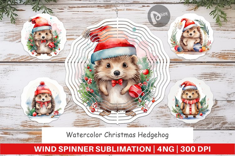 Wind Spinner Watercolor Christmas Hedgehog