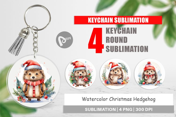 Keychain Watercolor Christmas Hedgehog