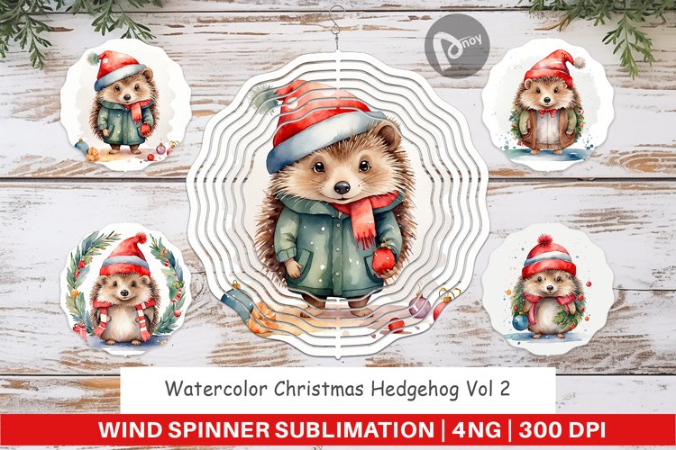 Wind Spinner Watercolor Christmas Hedgehog