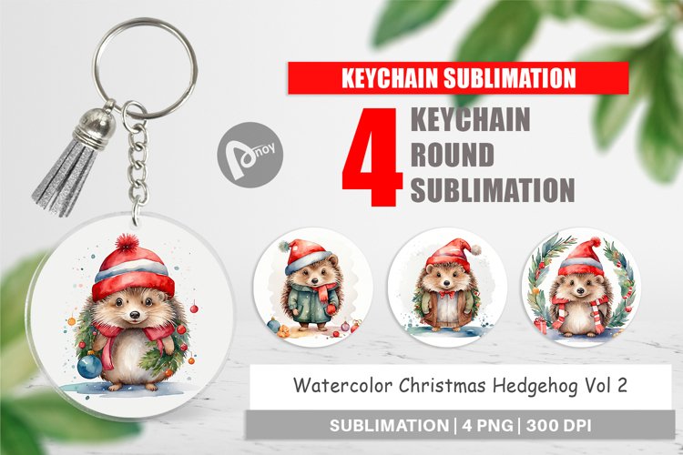 Keychain Watercolor Christmas Hedgehog