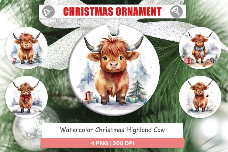 Christmas Ornaments Watercolor Christmas Highland Cow