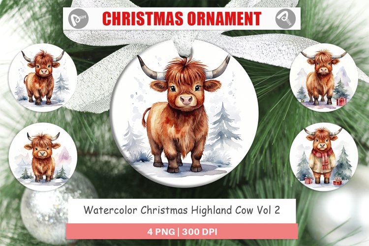 Christmas Ornaments Watercolor Christmas Highland Cow