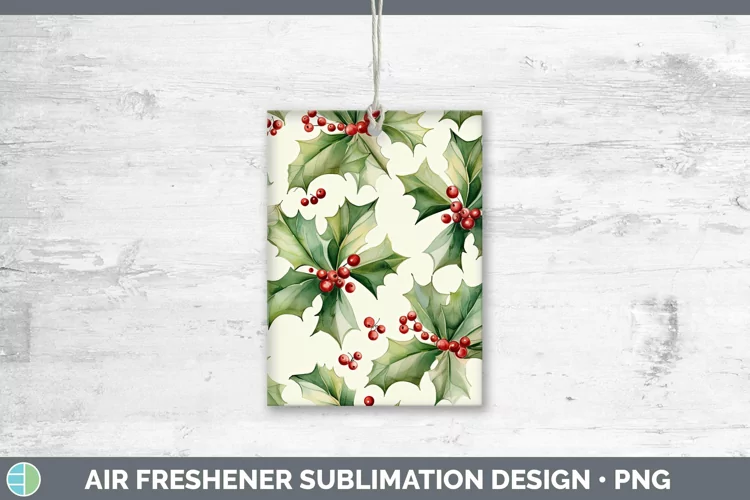 Watercolor Christmas Holly Air Freshener Sublimation Car Fre