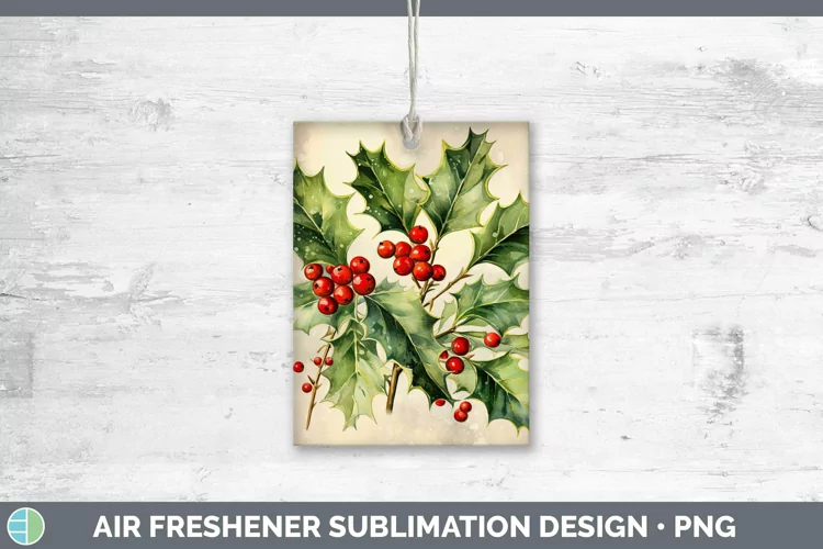 Watercolor Christmas Holly Air Freshener Sublimation Car Fre