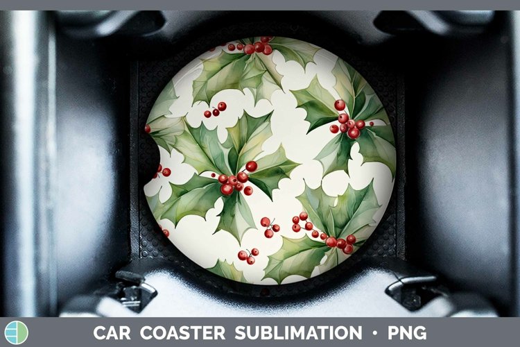 Watercolor Christmas Holly Car Coaster Sublimation Coaster D