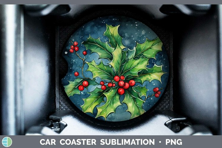 Watercolor Christmas Holly Car Coaster Sublimation Coaster D