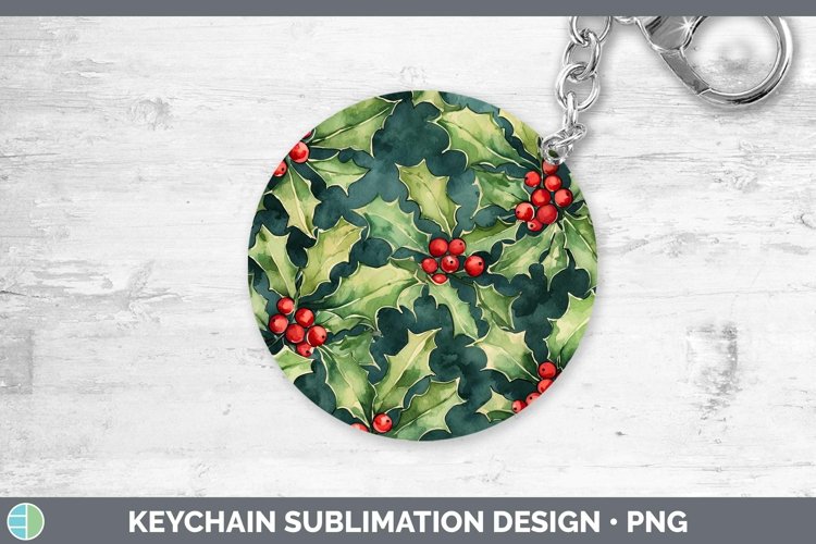 Watercolor Christmas Holly Keychain Sublimation Keyring Desi