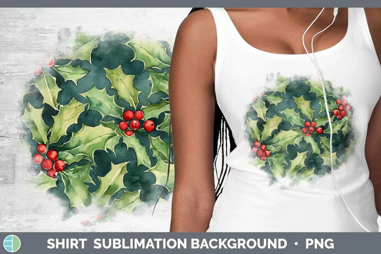 Watercolor Christmas Holly Shirt Sublimation Sublimation Bac