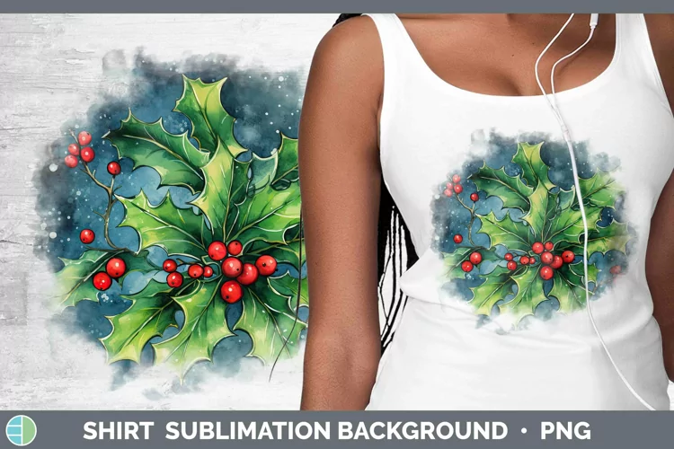 Watercolor Christmas Holly Shirt Sublimation Sublimation Bac