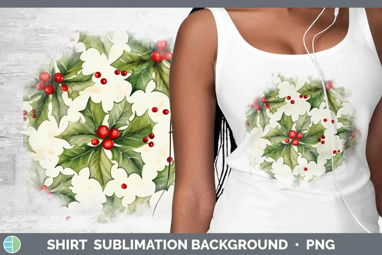 Watercolor Christmas Holly Shirt Sublimation Sublimation Bac