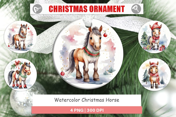 Christmas Ornaments Watercolor Christmas Horse