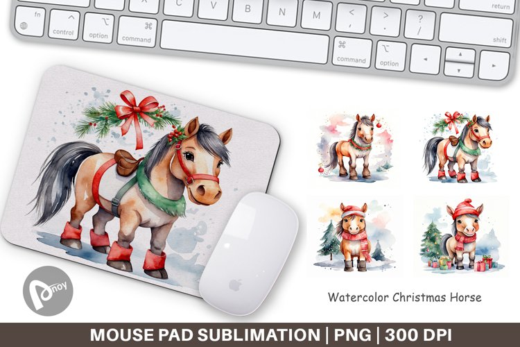 Mouse Pad Watercolor Christmas Horse