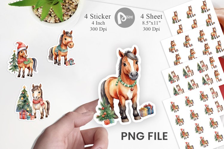 Sticker Watercolor Christmas Horse