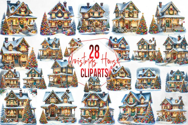 Watercolor Christmas House Clipart