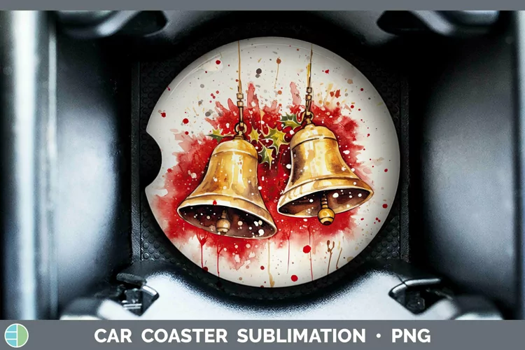 Watercolor Christmas Jingle Bells Car Coaster Sublimation Co