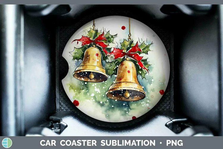 Watercolor Christmas Jingle Bells Car Coaster Sublimation Co