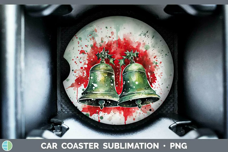 Watercolor Christmas Jingle Bells Car Coaster Sublimation Co