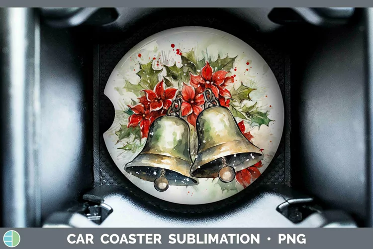 Watercolor Christmas Jingle Bells Car Coaster Sublimation Co