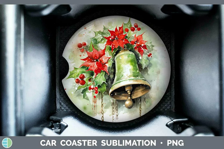Watercolor Christmas Jingle Bells Car Coaster Sublimation Co