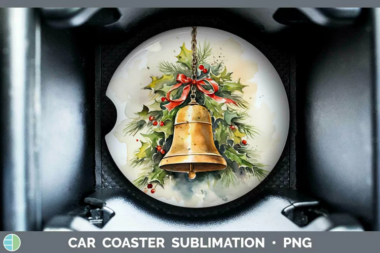 Watercolor Christmas Jingle Bells Car Coaster Sublimation Co