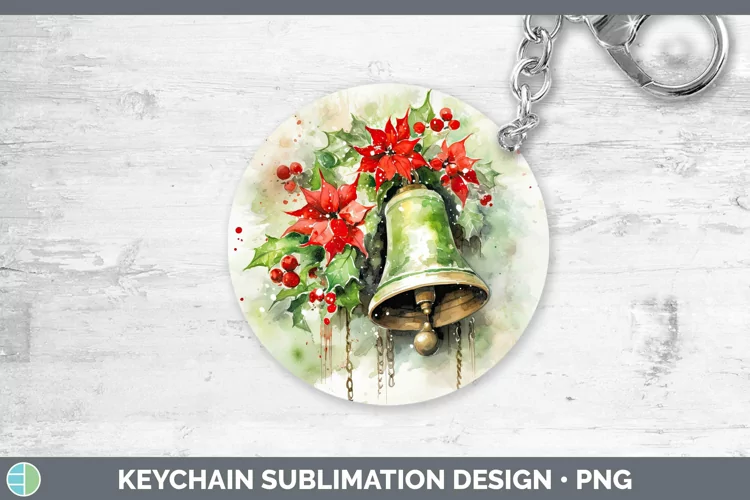 Watercolor Christmas Jingle Bells Keychain Sublimation Keyri