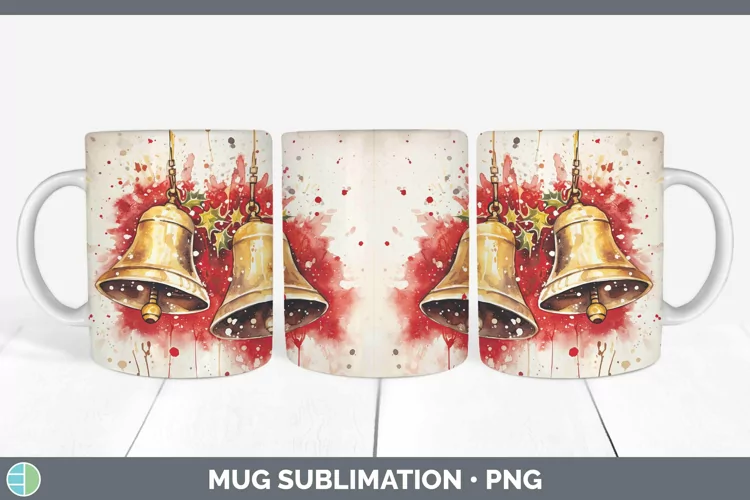 Watercolor Christmas Jingle Bells Mug Wrap Sublimation Coffe