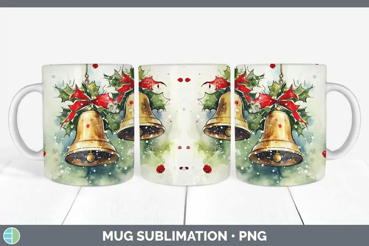 Watercolor Christmas Jingle Bells Mug Wrap Sublimation Coffe