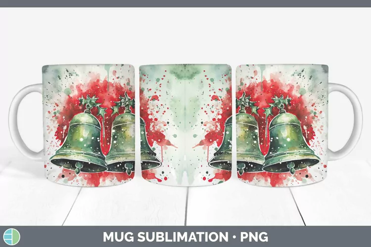 Watercolor Christmas Jingle Bells Mug Wrap Sublimation Coffe