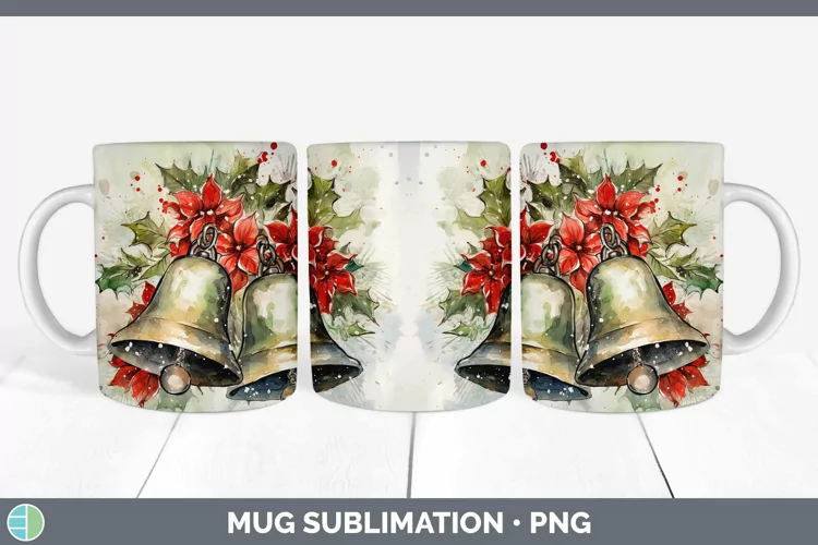 Watercolor Christmas Jingle Bells Mug Wrap Sublimation Coffe
