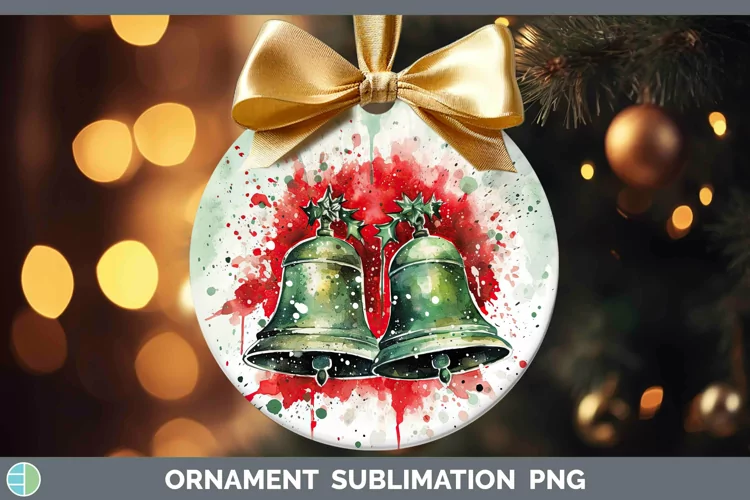 Watercolor Christmas Jingle Bells Ornament Sublimation Baubl